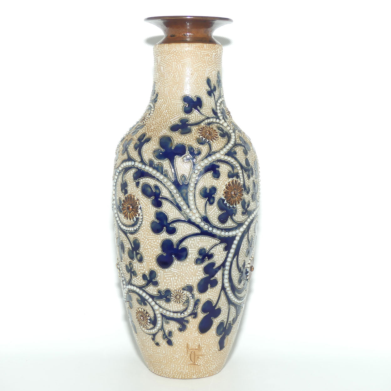 Royal Doulton George Tinworth stoneware tall slender vase