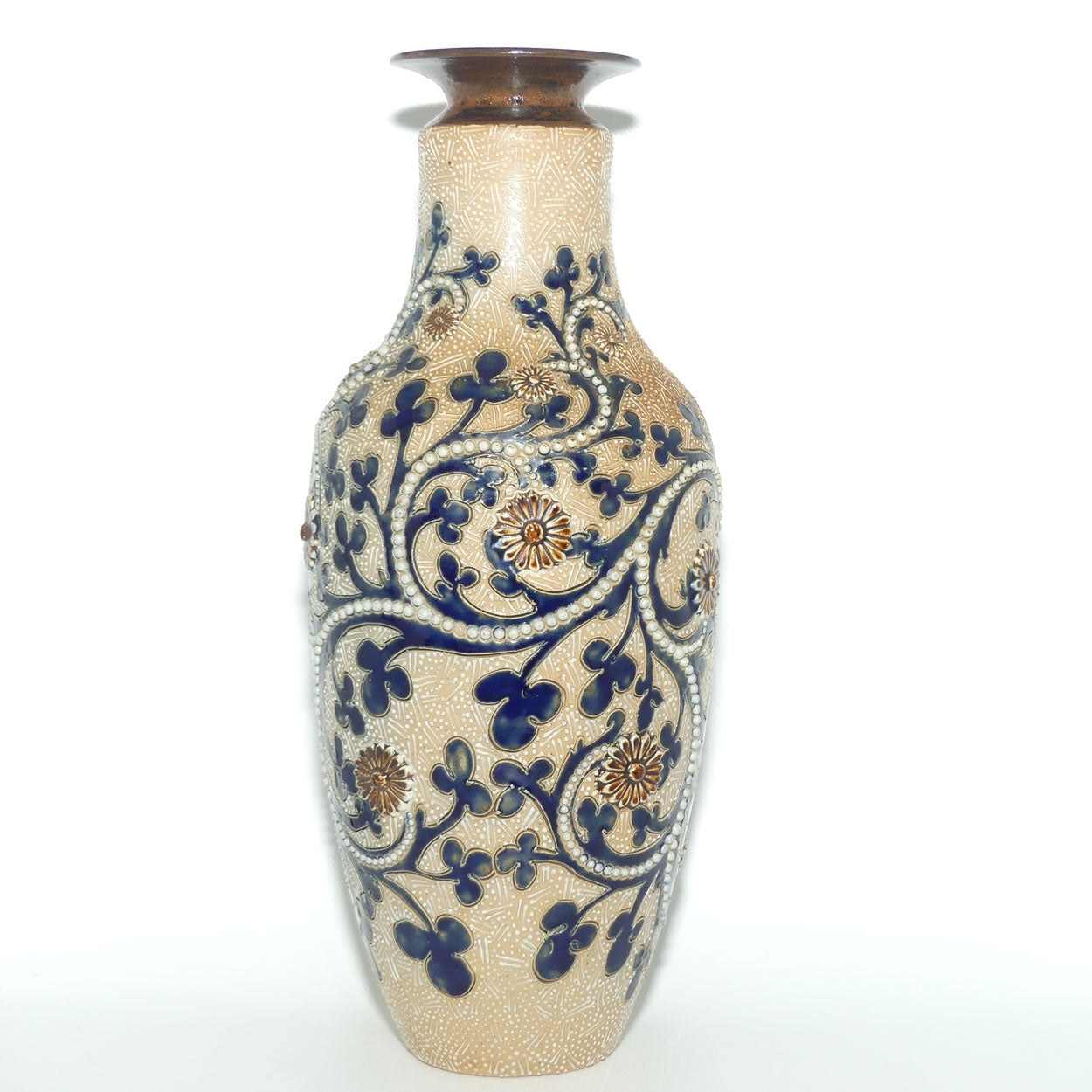 Royal Doulton George Tinworth stoneware tall slender vase