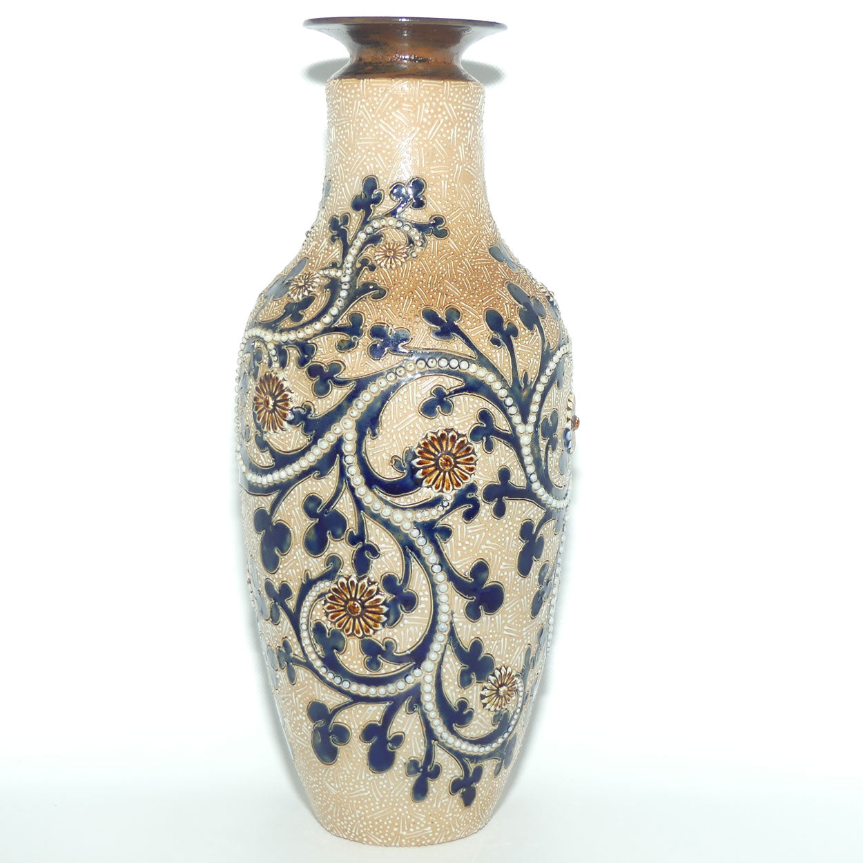 Royal Doulton George Tinworth stoneware tall slender vase