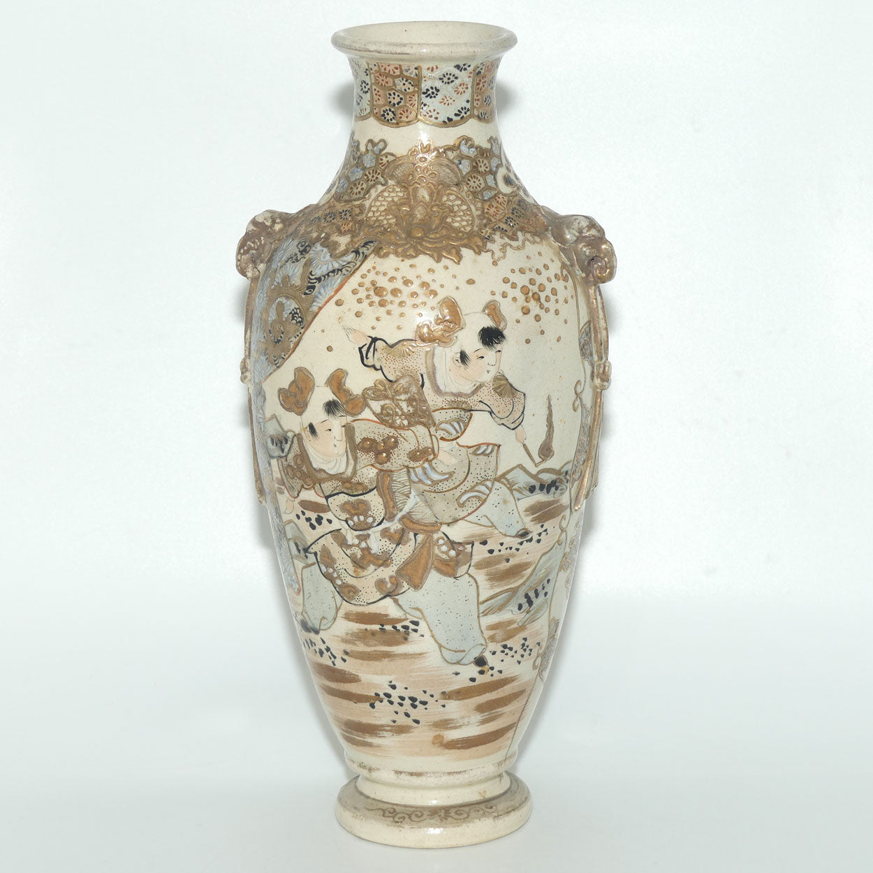 Fine Export quality Japanese Satsuma vase with moulded Elephant handles