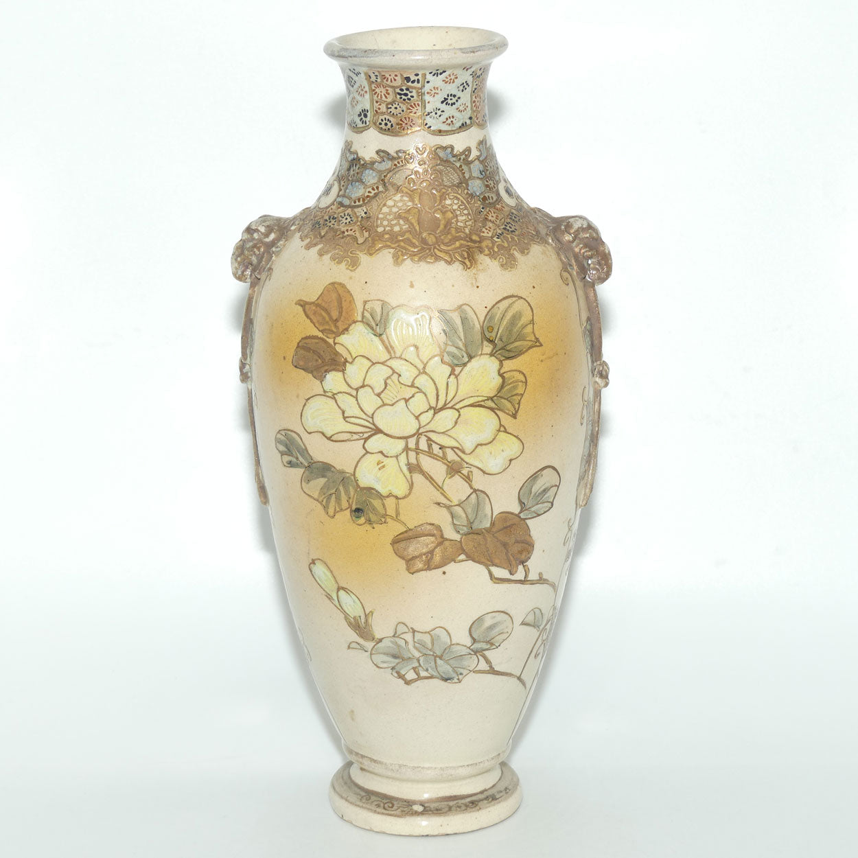 Fine Export quality Japanese Satsuma vase with moulded Elephant handles