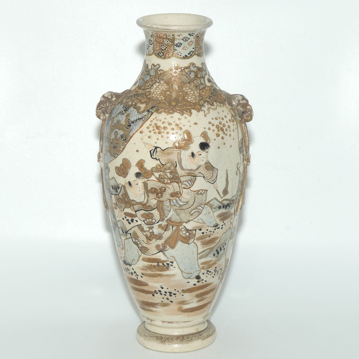 Fine Export quality Japanese Satsuma vase with moulded Elephant handles