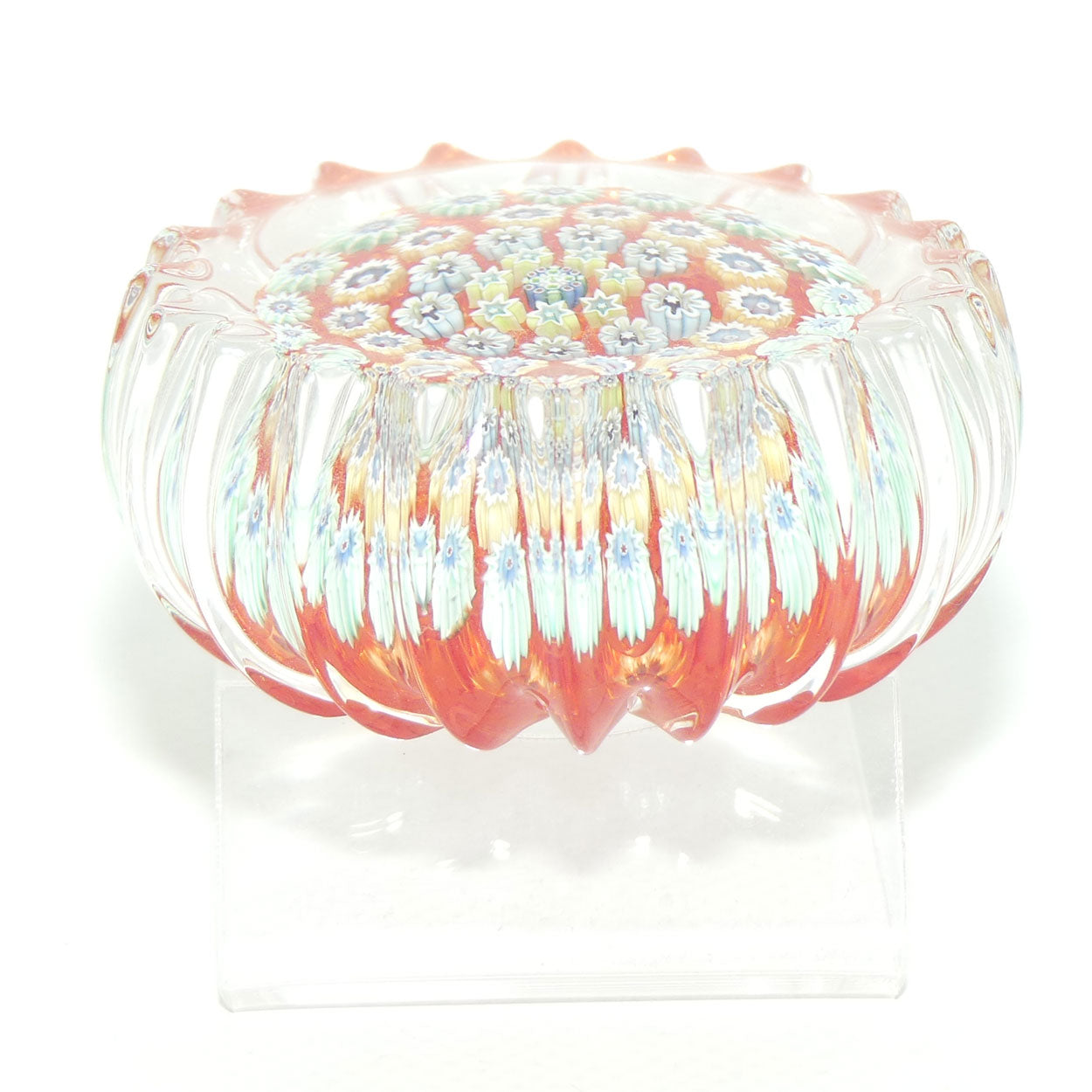 John Deacons Scotland Millefiori Concentric Ribbed paperweight | Tangerine