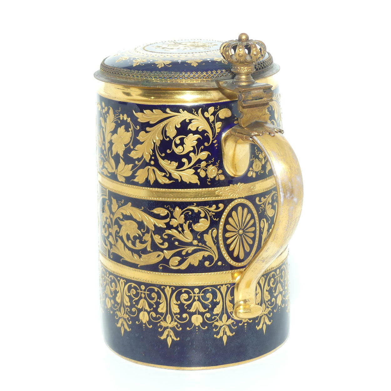 19th Century Royal Vienna tankard with hinged lid | Greek Mythology design with Cupid
