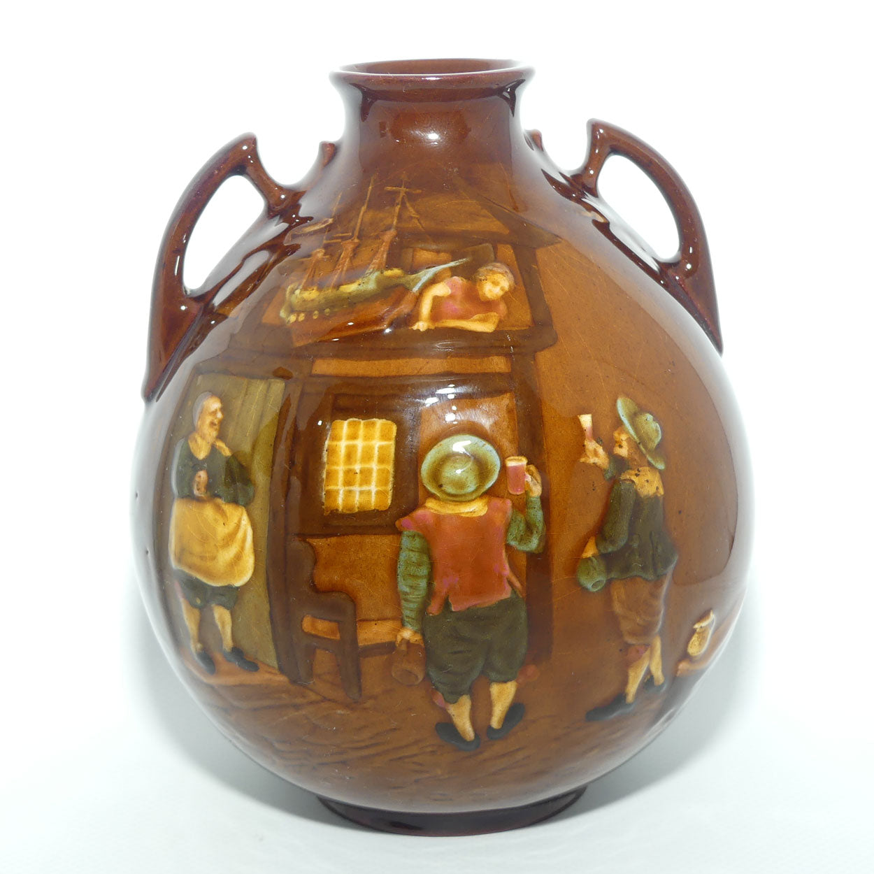 Royal Doulton Kingsware Tavern scene vase | Double handles | Ovoid shape