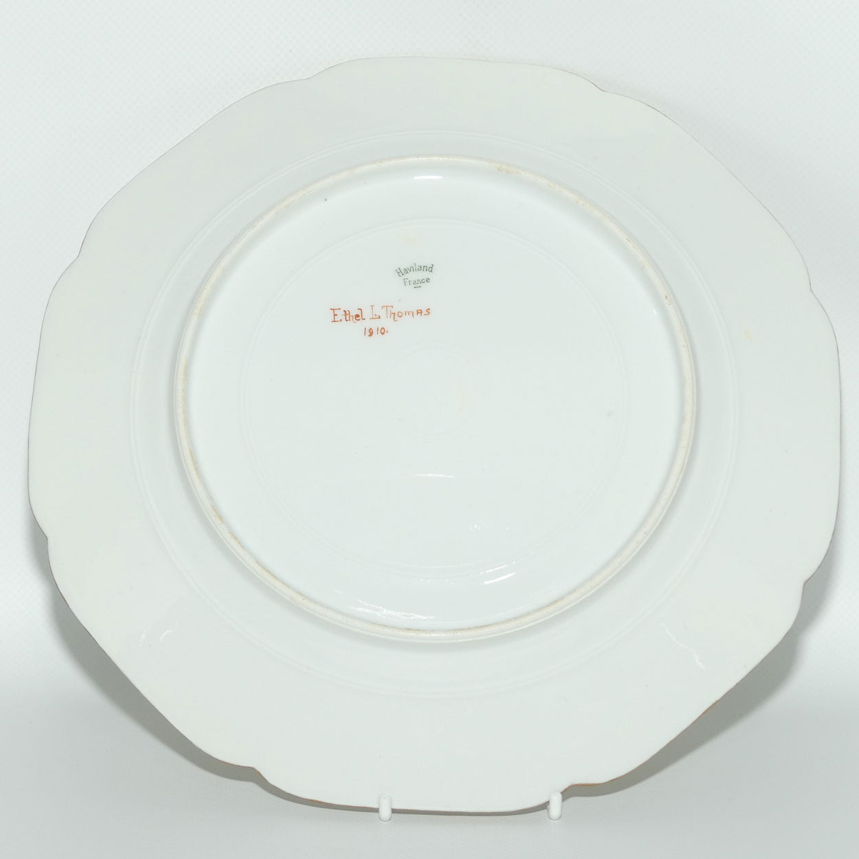 Early Australian China Painted plate decorated with Birds and crested initials | 26cm | #1 | by Ethel L Thomas 1910