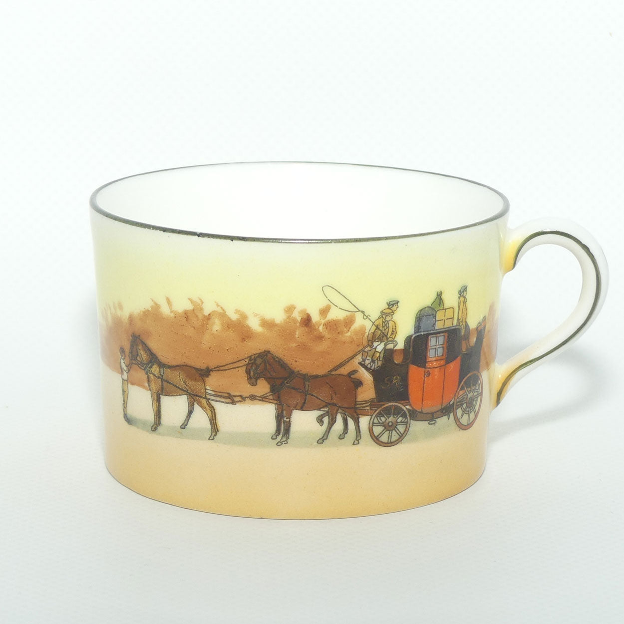 Royal Doulton Coaching Days cylindrical shape tea can and saucer E3804