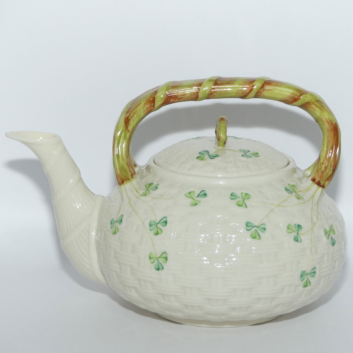 Belleek Shamrock Basket Weave Tea Kettle | 3rd Green mark