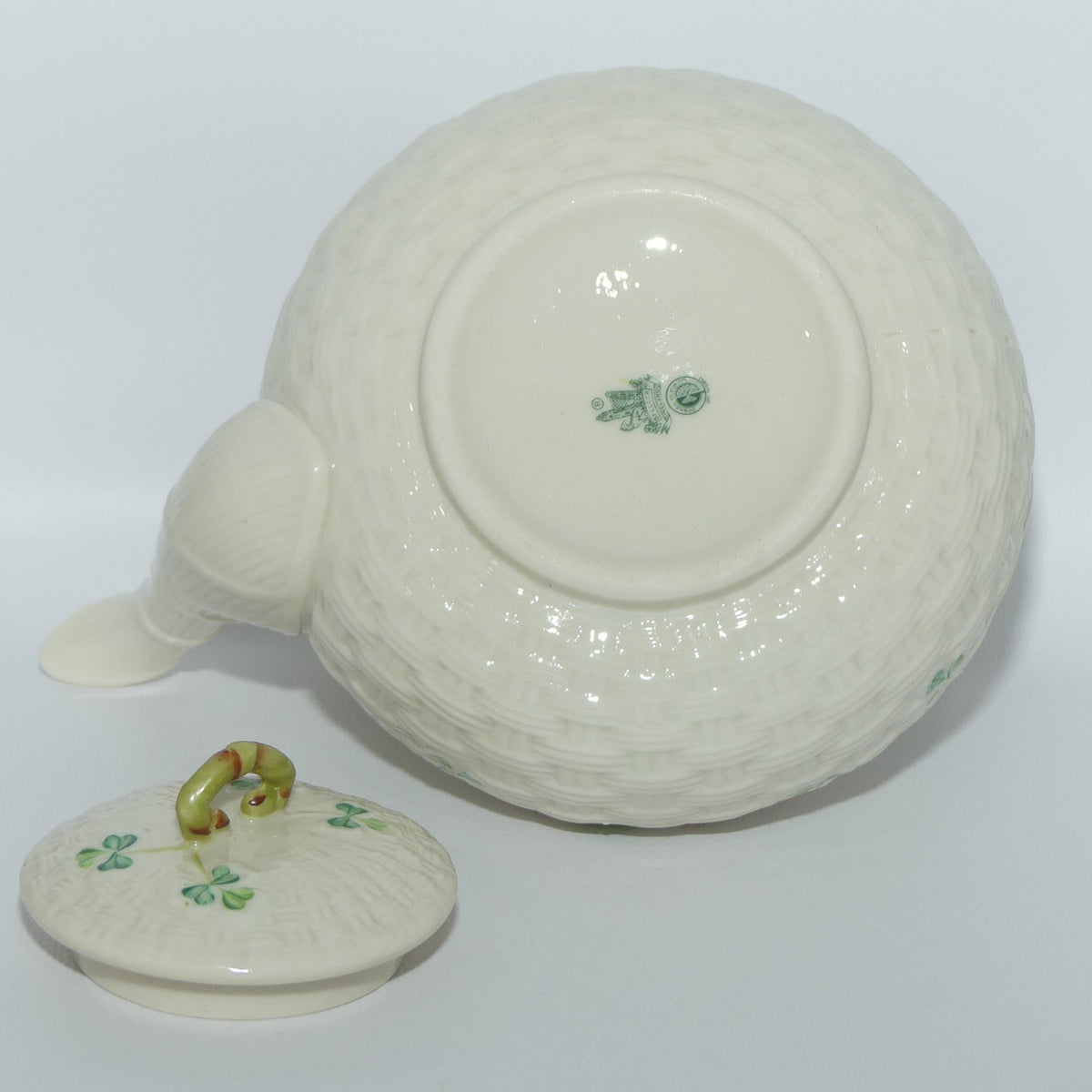 Belleek Shamrock Basket Weave Tea Kettle | 3rd Green mark