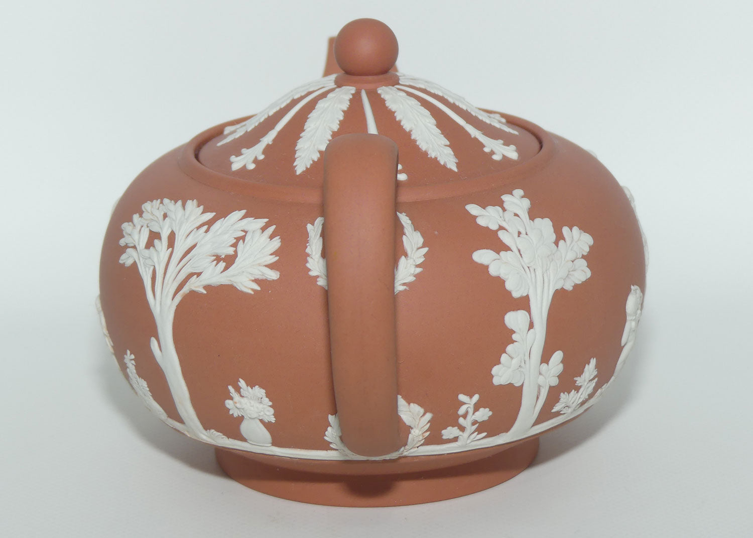 Wedgwood Jasper | White on Terracotta tea pot depicting Grecian Maidens
