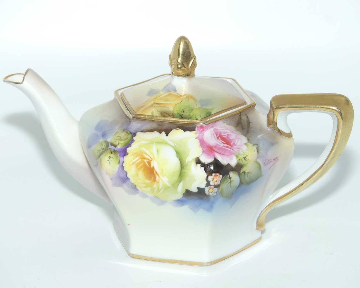 early Noritake Hand Painted by F Honda 3 piece floral decorated tea pot set