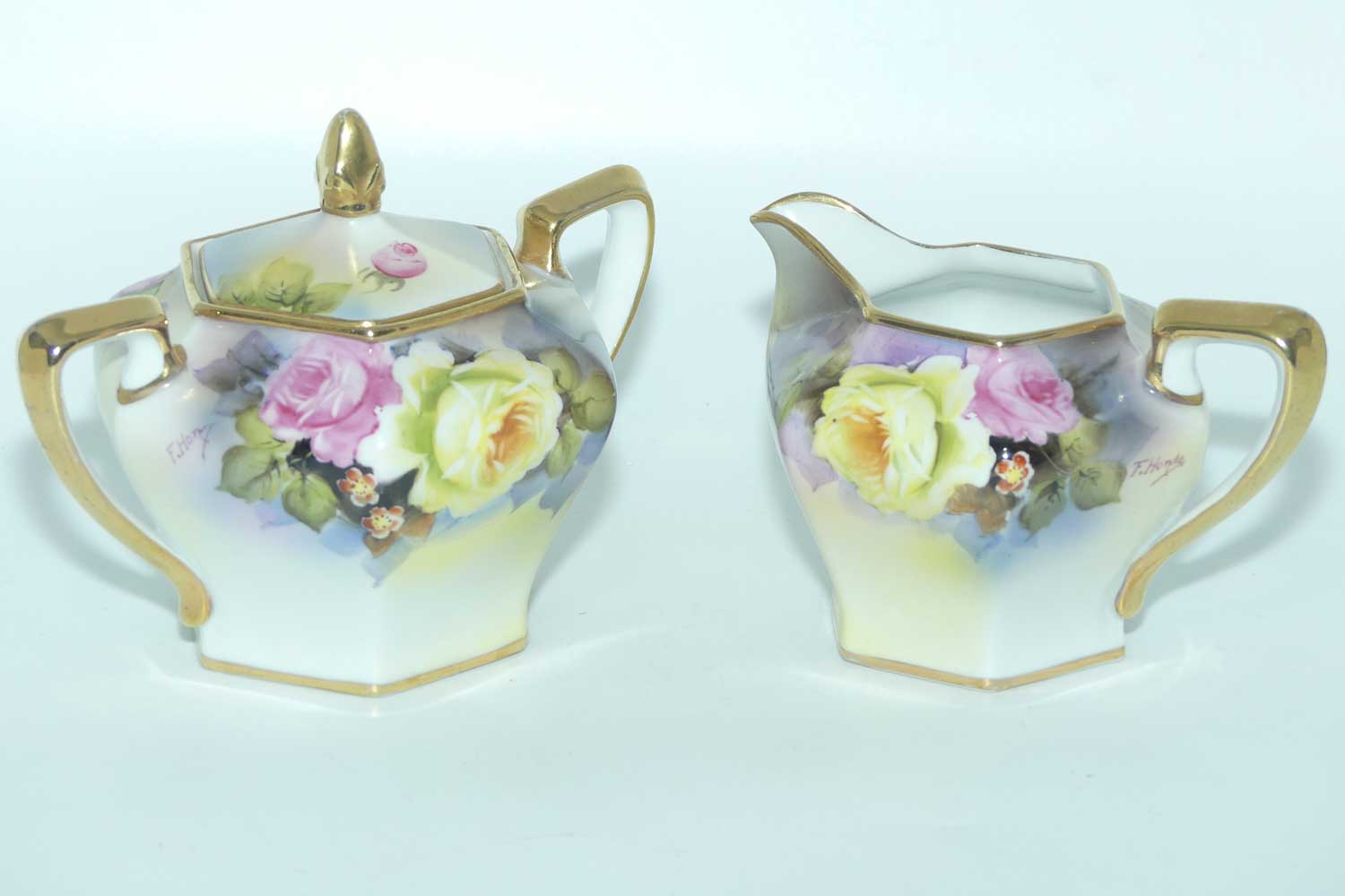 early Noritake Hand Painted by F Honda 3 piece floral decorated tea pot set