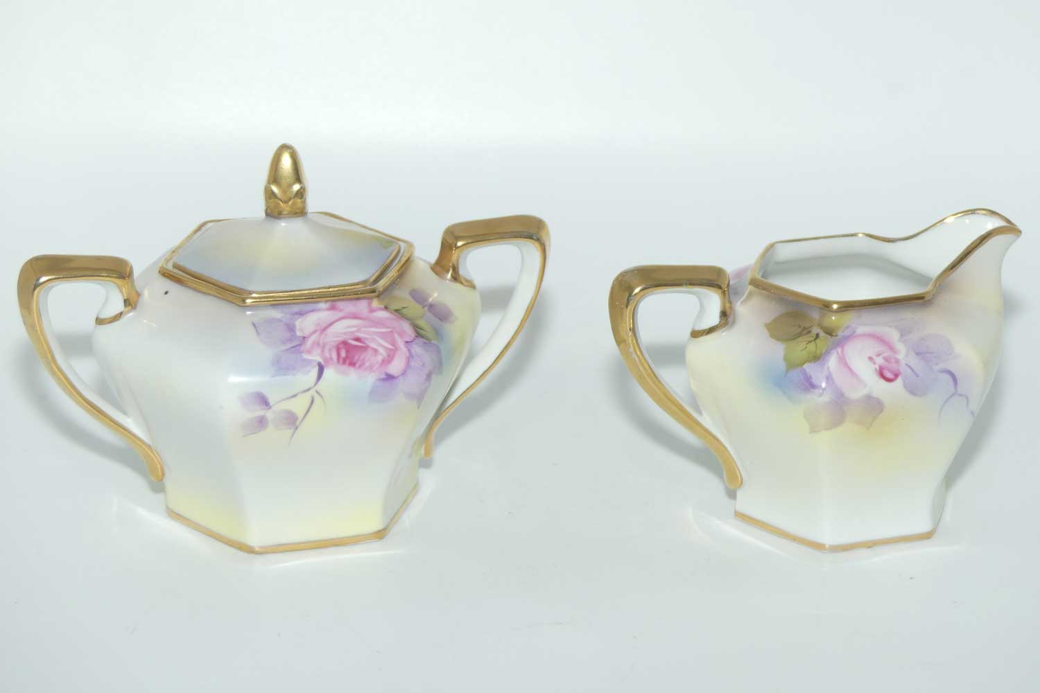 early Noritake Hand Painted by F Honda 3 piece floral decorated tea pot set