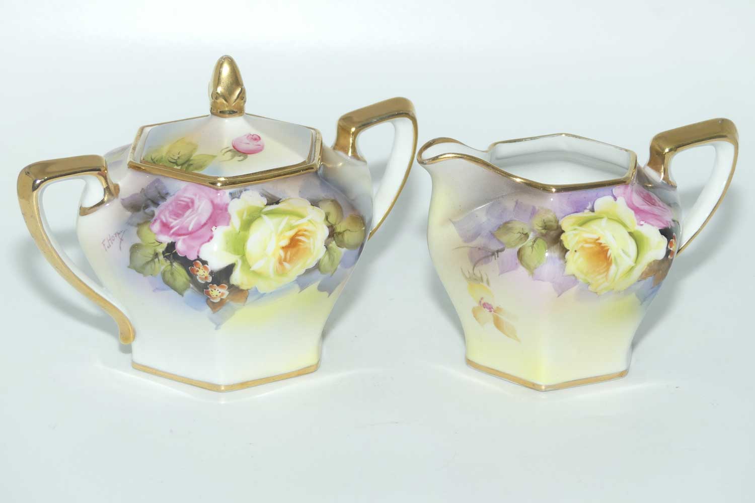 early Noritake Hand Painted by F Honda 3 piece floral decorated tea pot set