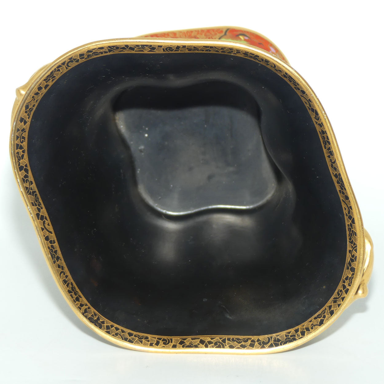 W & R Carlton Ware Temple pattern on Black Ground Don twin handle vase | Red Band on Foot