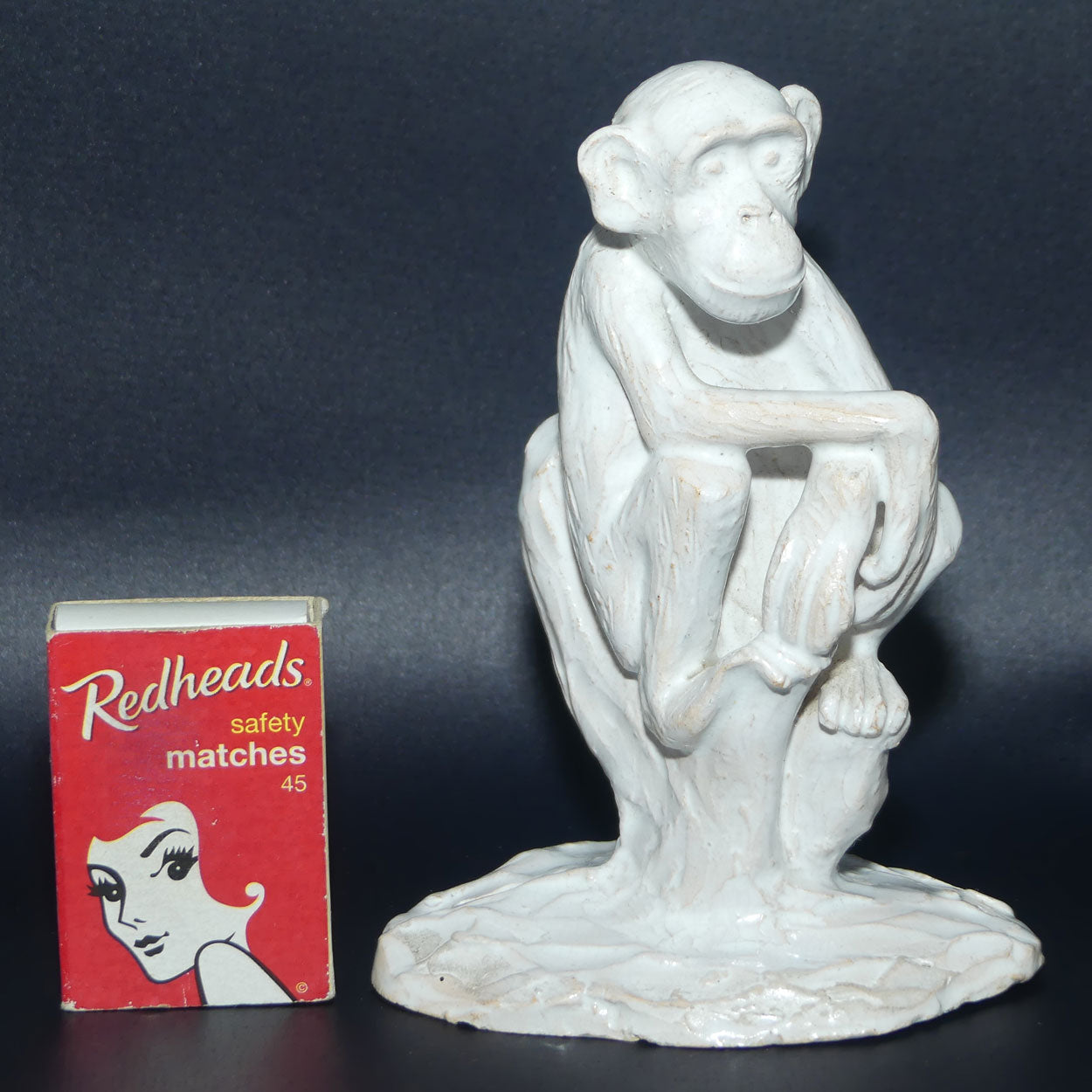 Vintage White Glazed on Terracotta Seated Monkey