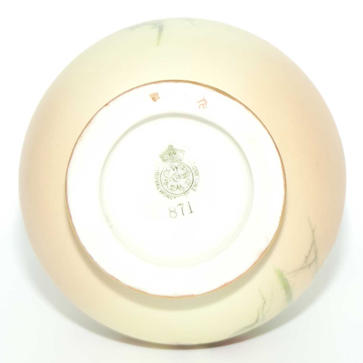 Royal Worcester Blush Ivory hand painted thistle bulbous handled vase