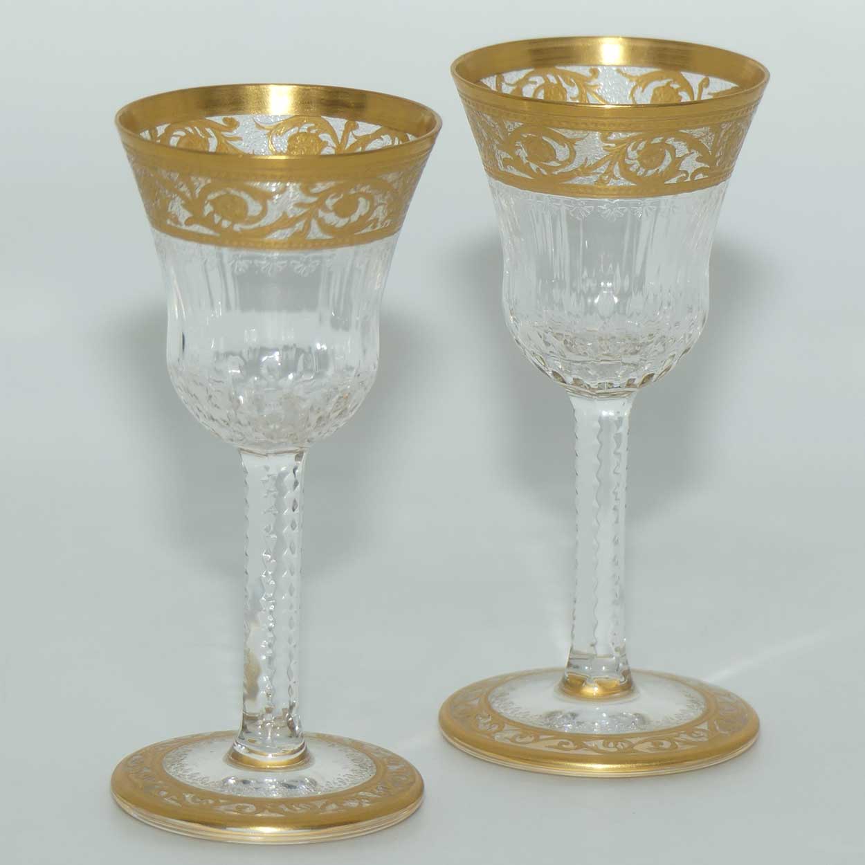 St Louis Crystal France Pair of Thistle Liqueurs | Gilt Open Border
