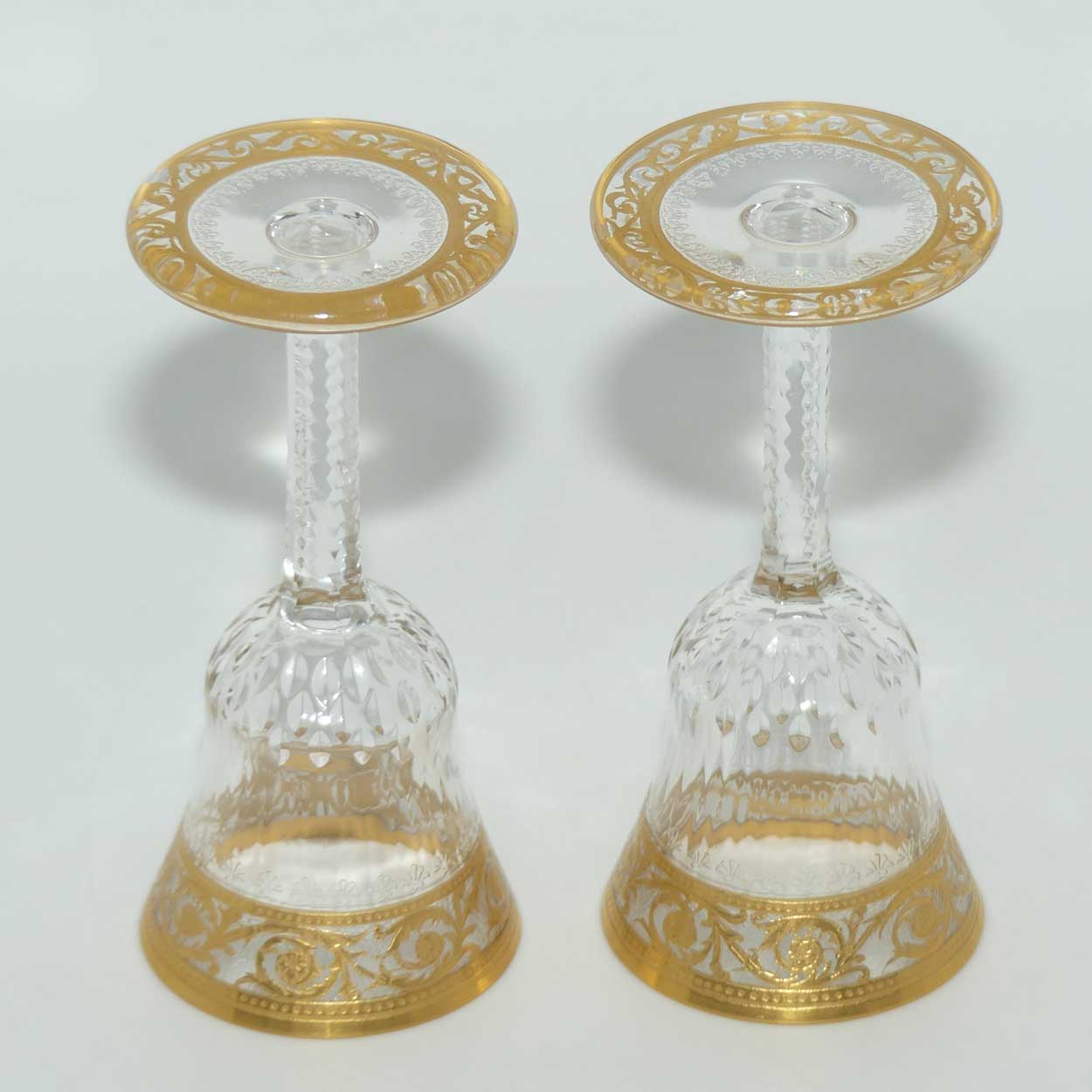 St Louis Crystal France Pair of Thistle Liqueurs | Gilt Open Border