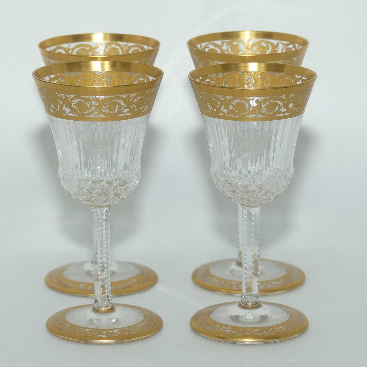 St Louis Crystal France set of 4 Thistle Glasses | Gilt Open Border