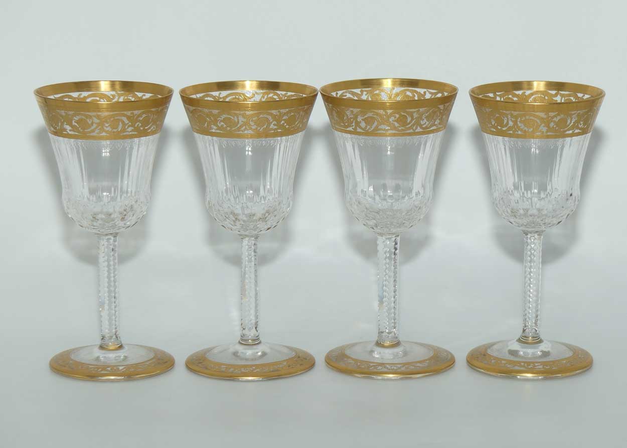 St Louis Crystal France set of 4 Thistle Glasses | Gilt Open Border