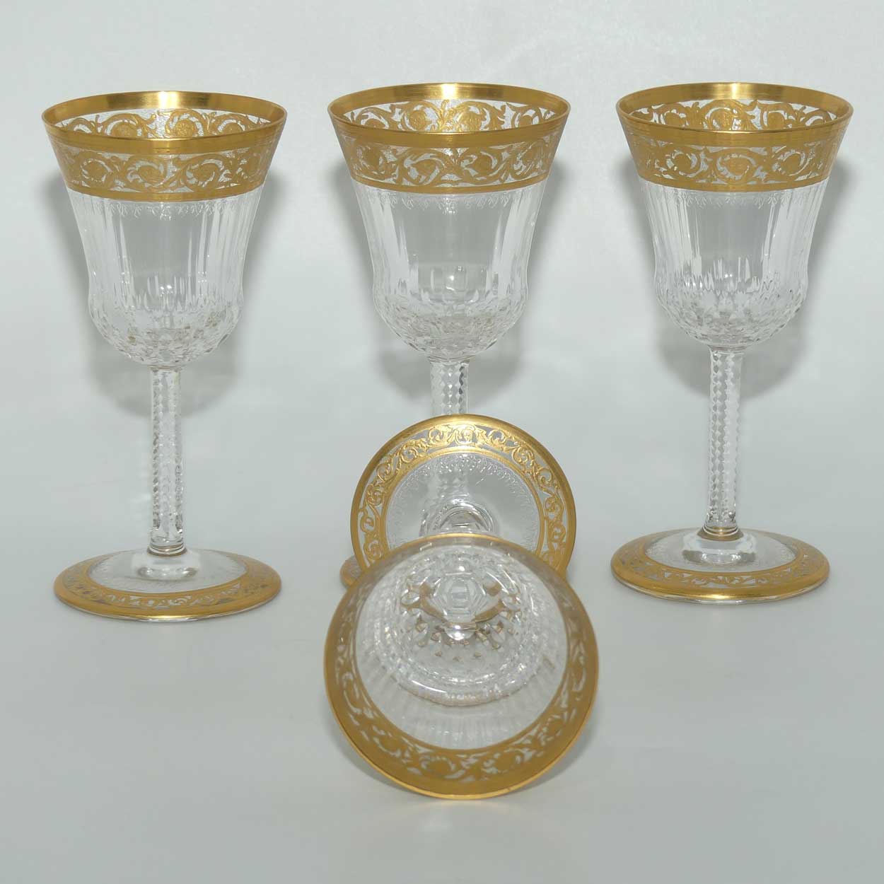 St Louis Crystal France set of 4 Thistle Glasses | Gilt Open Border