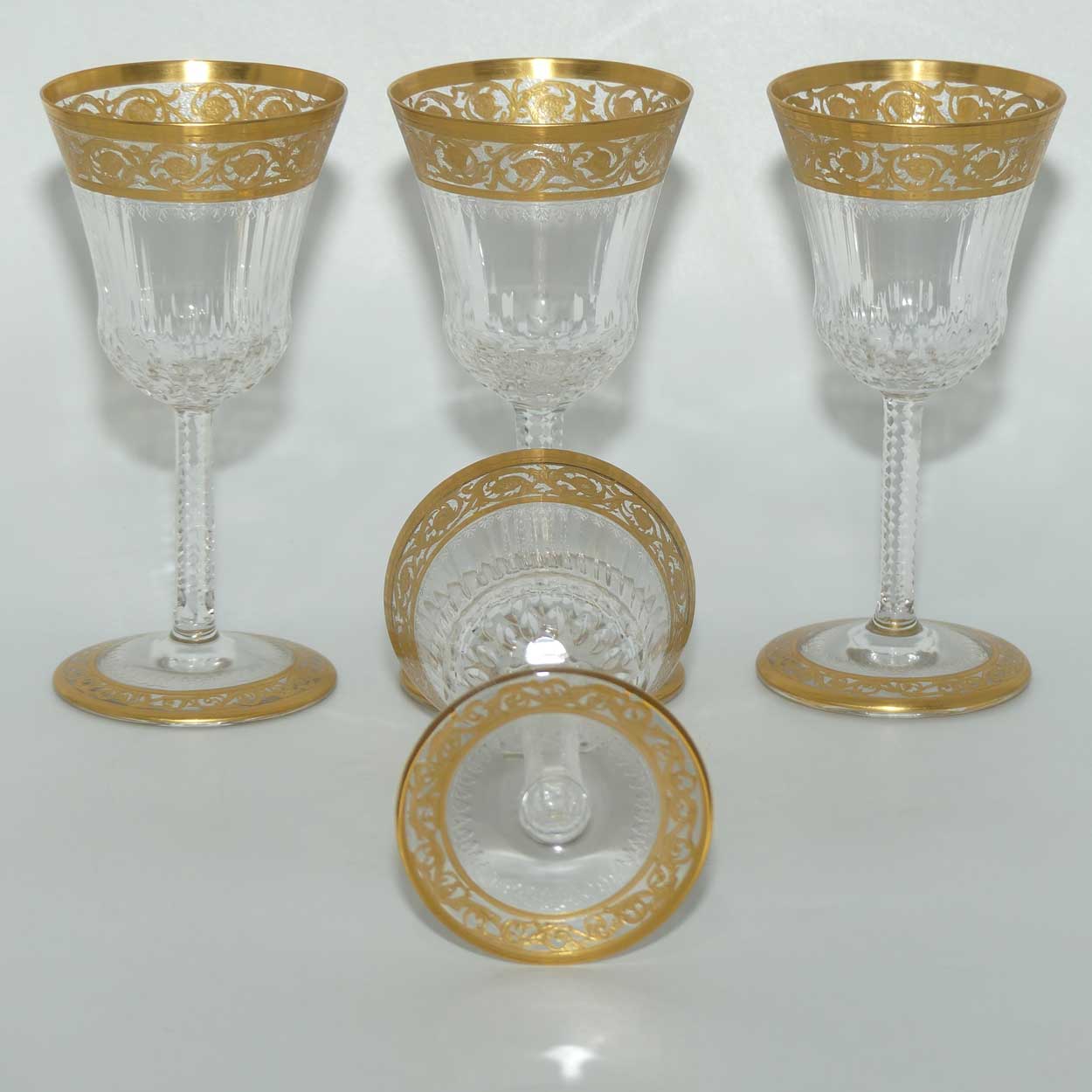 St Louis Crystal France set of 4 Thistle Glasses | Gilt Open Border