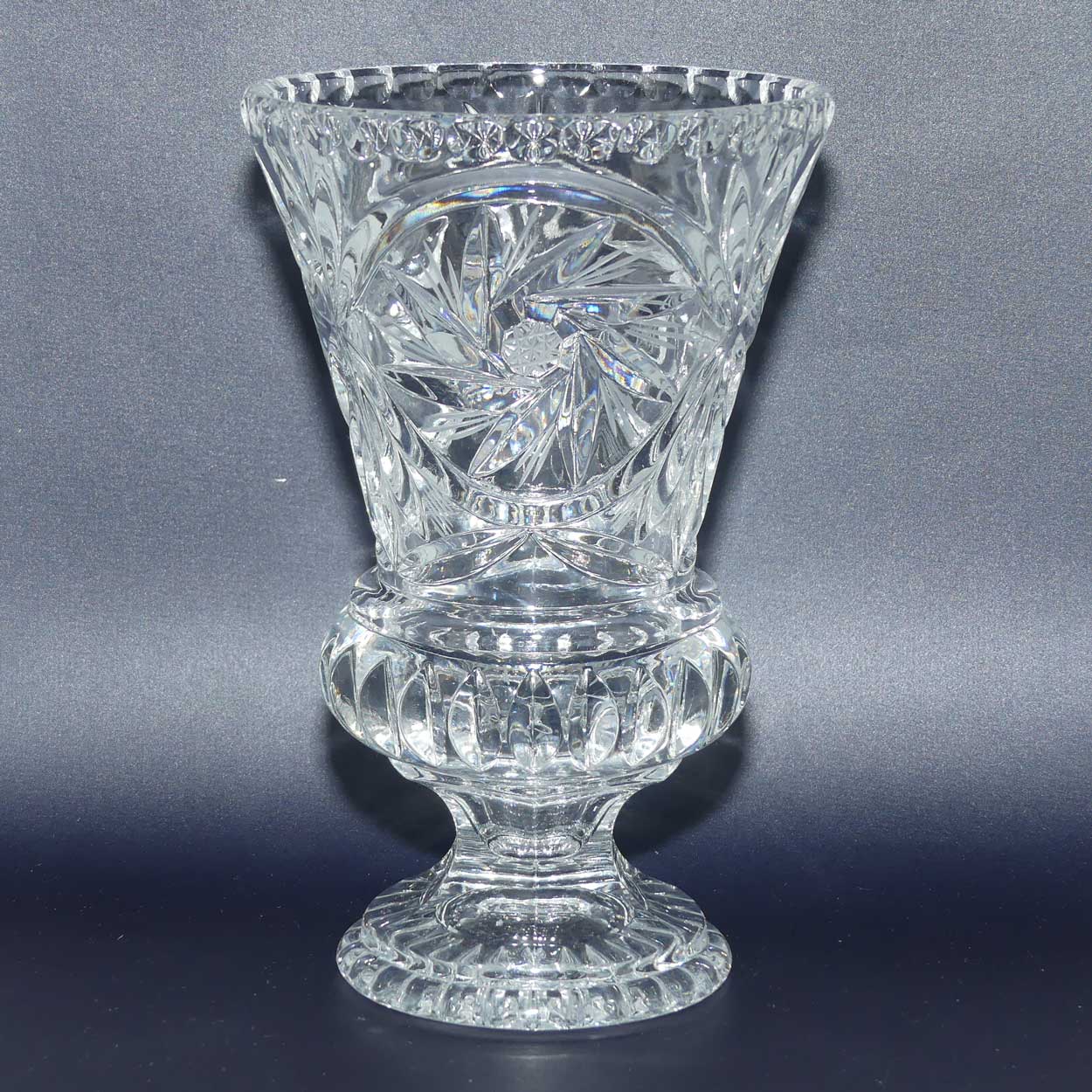 Heavy Crystal Thistle shape vase with pinwheel decoration