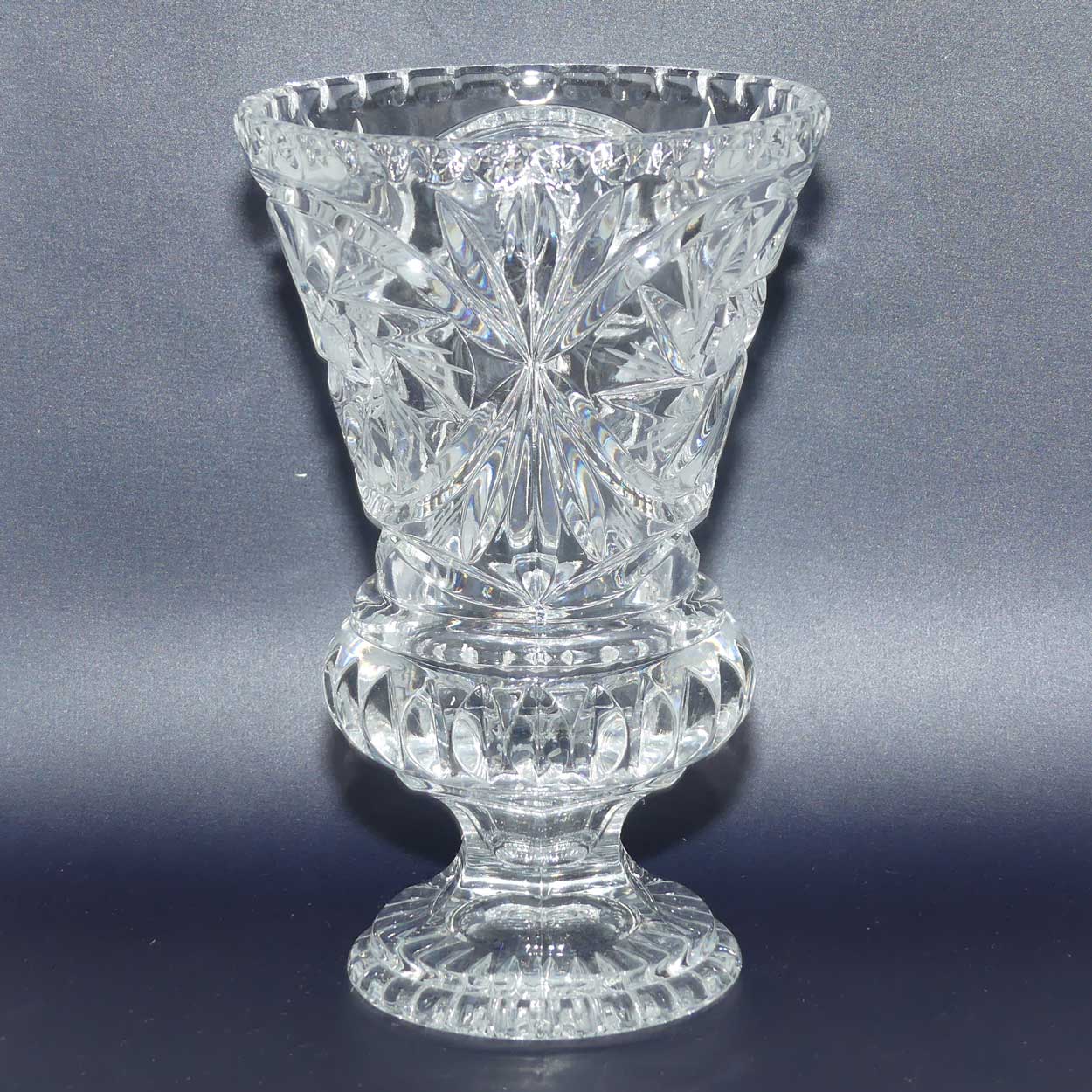 Heavy Crystal Thistle shape vase with pinwheel decoration