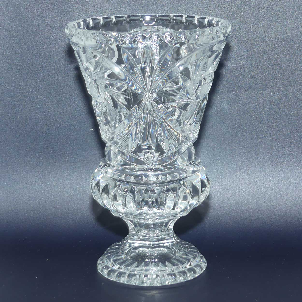 Heavy Crystal Thistle shape vase with pinwheel decoration