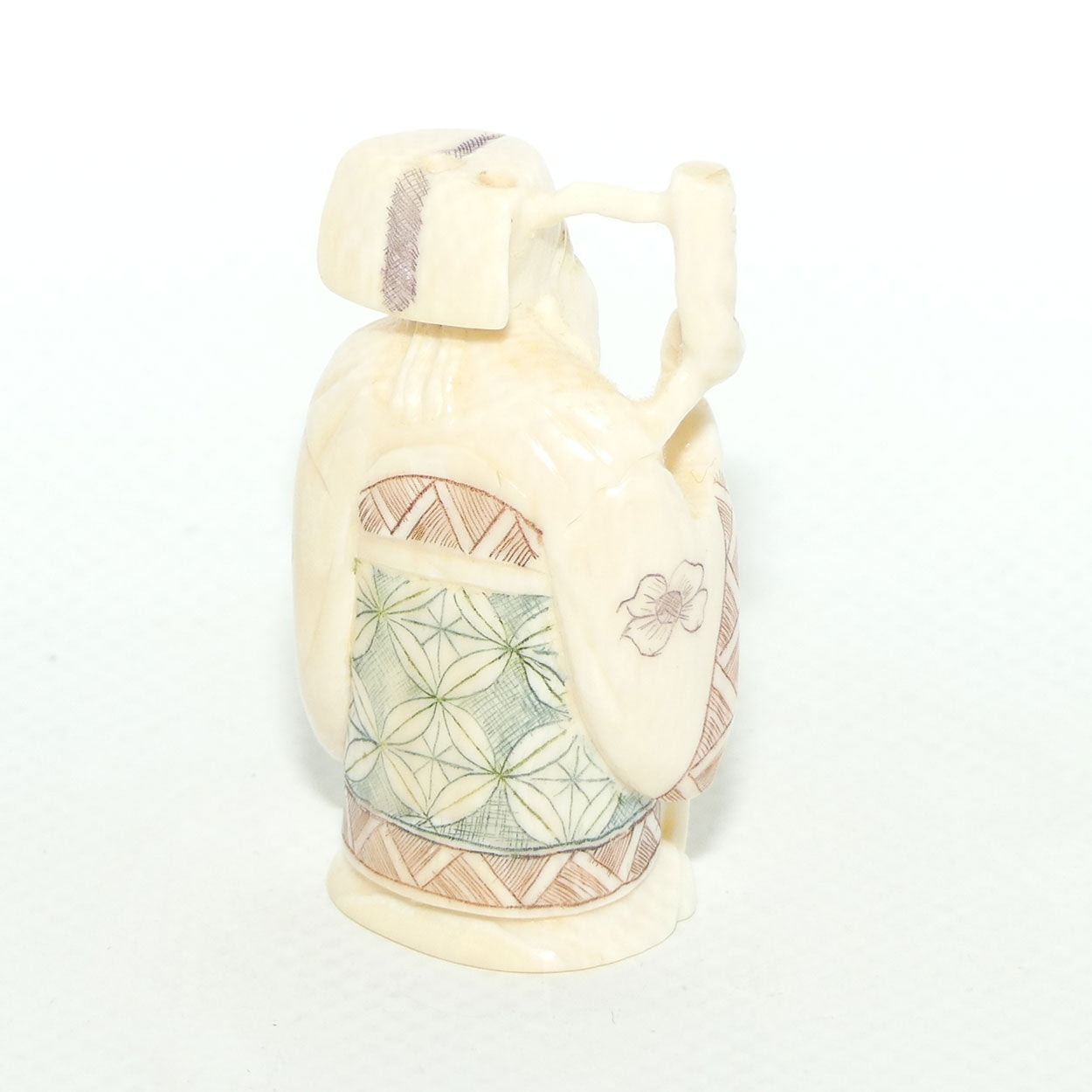 Japanese Carved Ivory Netsuke | Showa era | Man with Beard and Staff | Jurojin