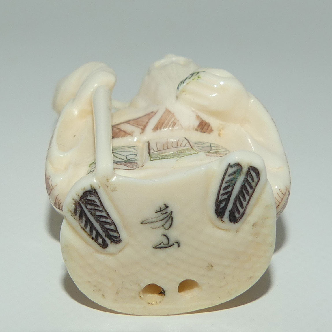 Japanese Carved Ivory Netsuke | Showa era | Man with Beard and Staff | Jurojin