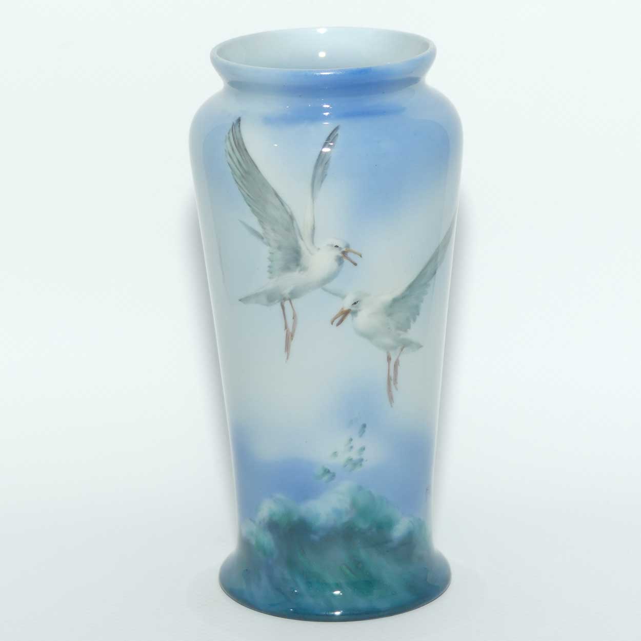 Royal Doulton Titanian glaze hand painted vase depicting Seagulls by Harry Allen