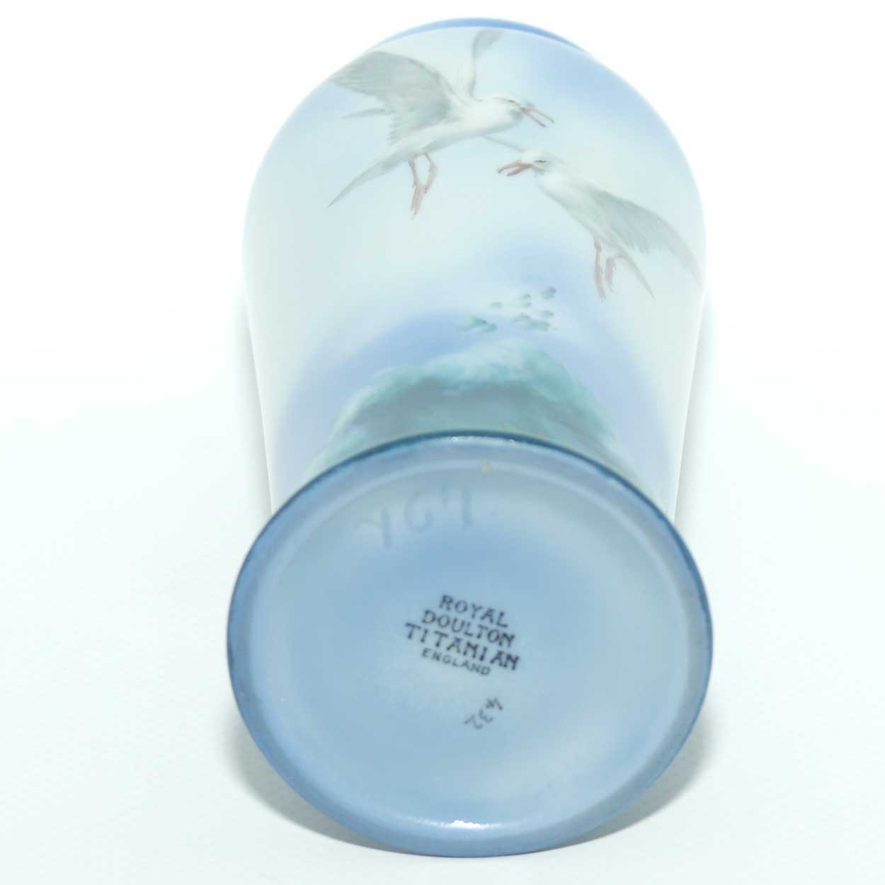 Royal Doulton Titanian glaze hand painted vase depicting Seagulls by Harry Allen