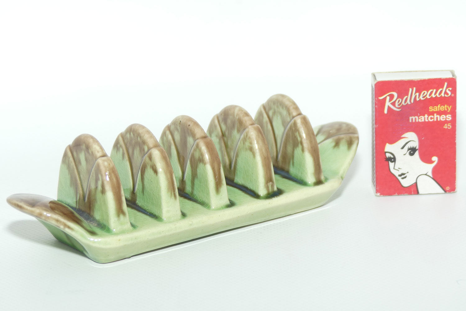 Vintage Stones Pottery Brisbane 4 Slice Green and Brown glaze toast rack