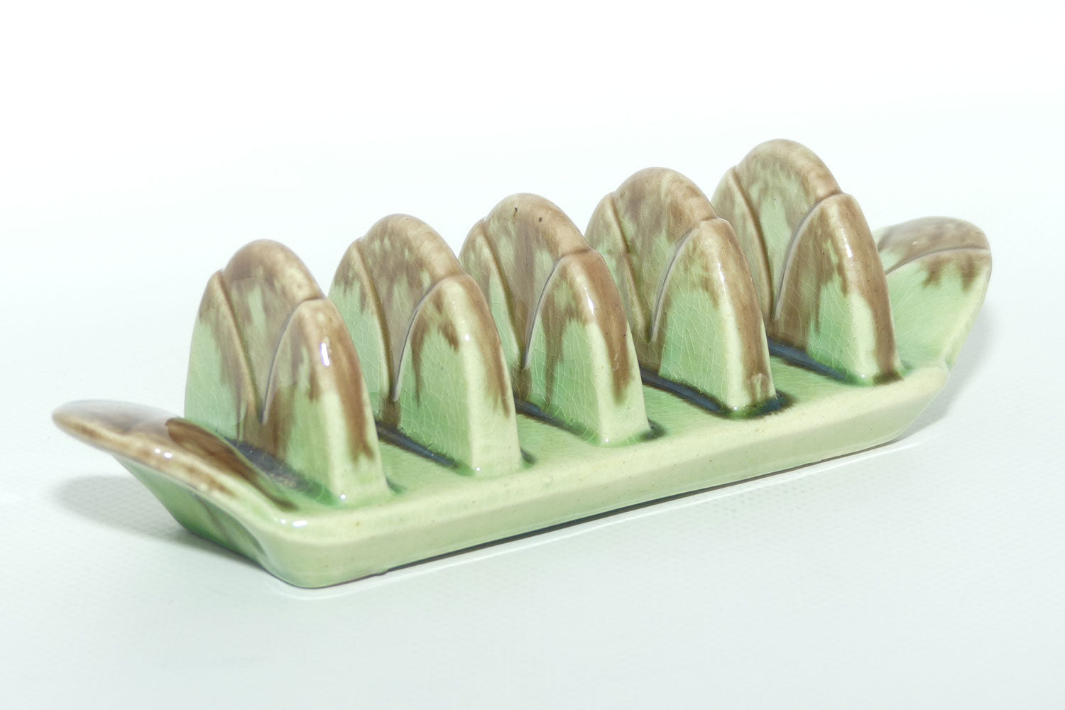 Vintage Stones Pottery Brisbane 4 Slice Green and Brown glaze toast rack