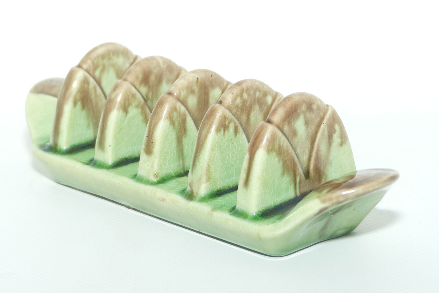Vintage Stones Pottery Brisbane 4 Slice Green and Brown glaze toast rack