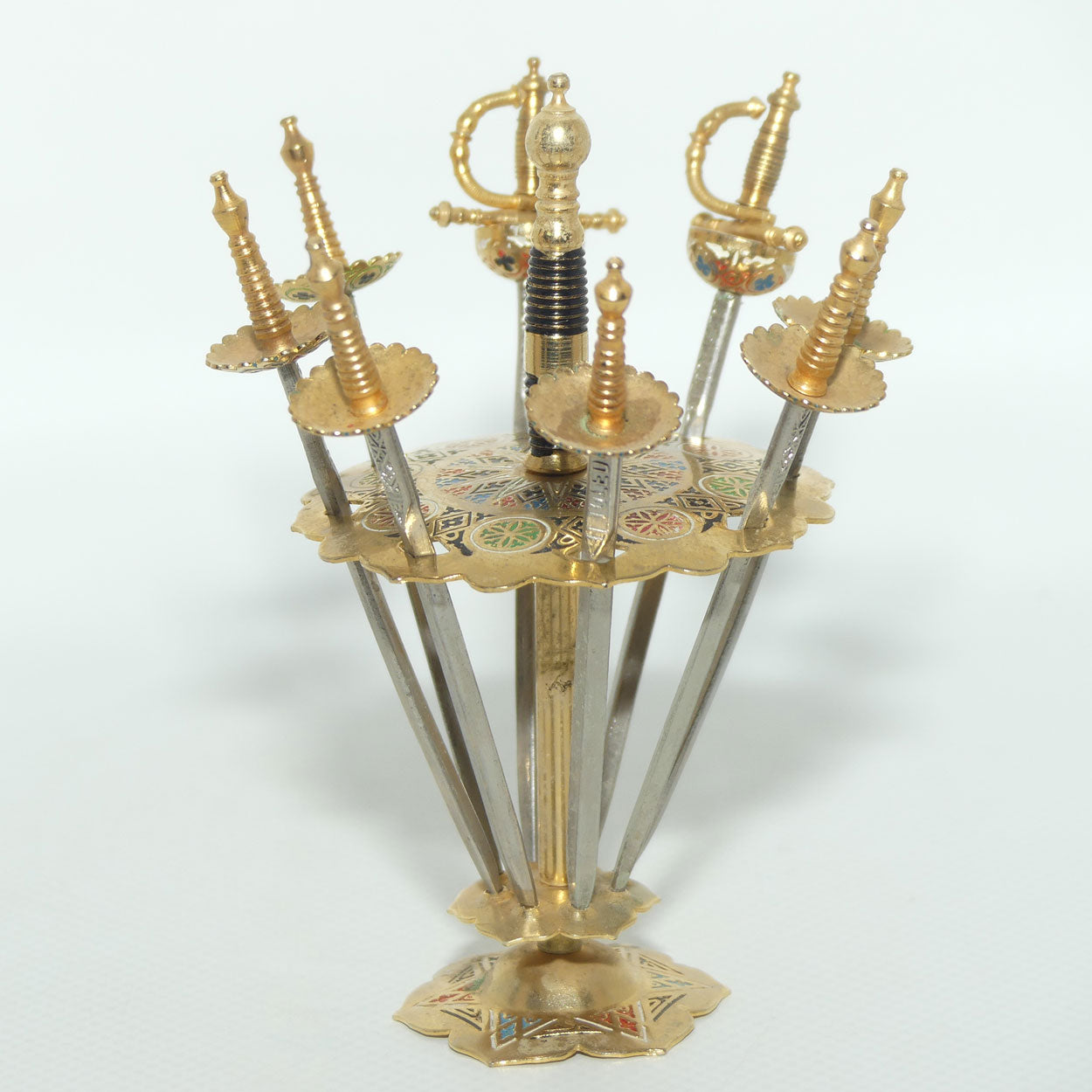 Mid Century Toldeo Spain collection of 8 Damascene Cocktail Sticks