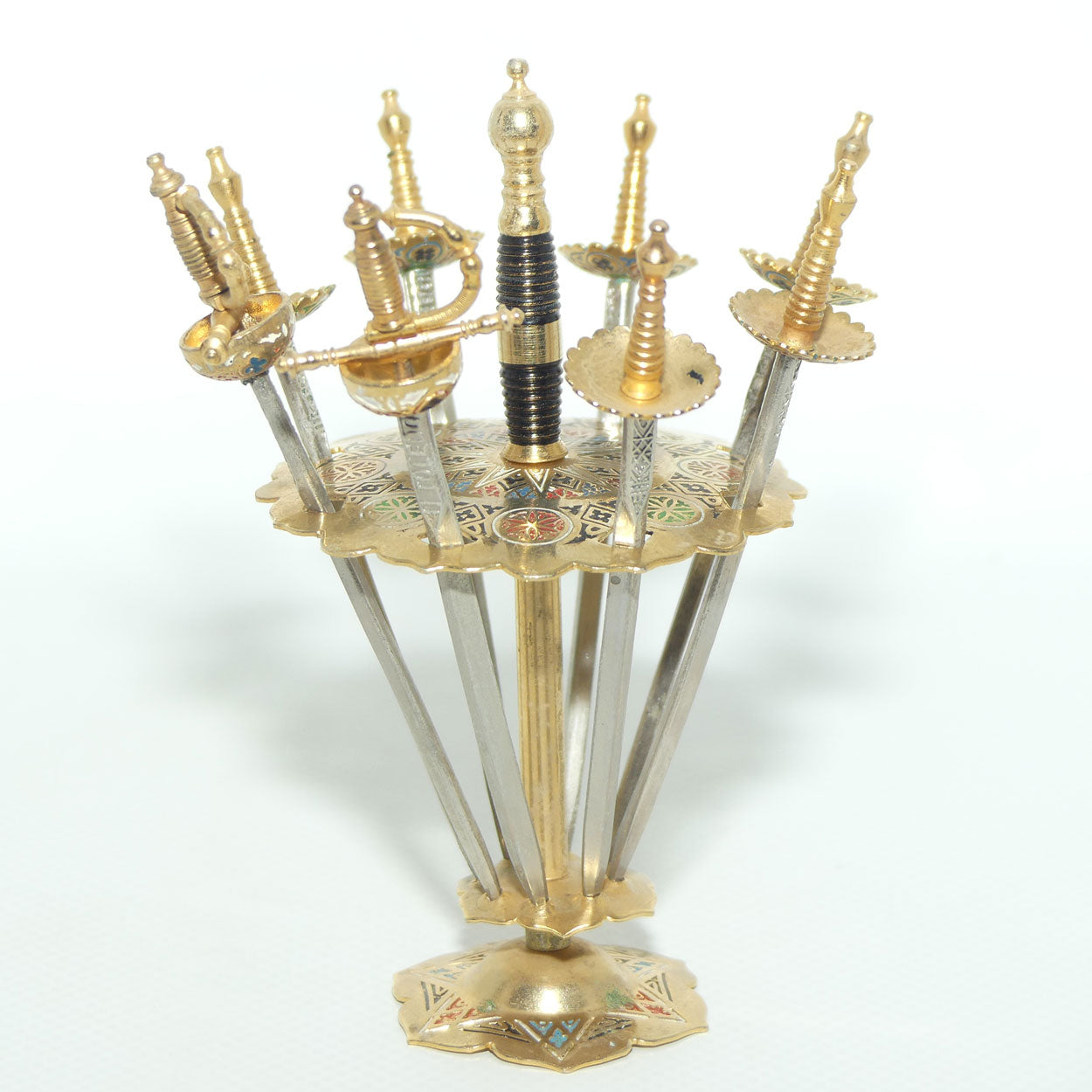 Mid Century Toldeo Spain collection of 8 Damascene Cocktail Sticks