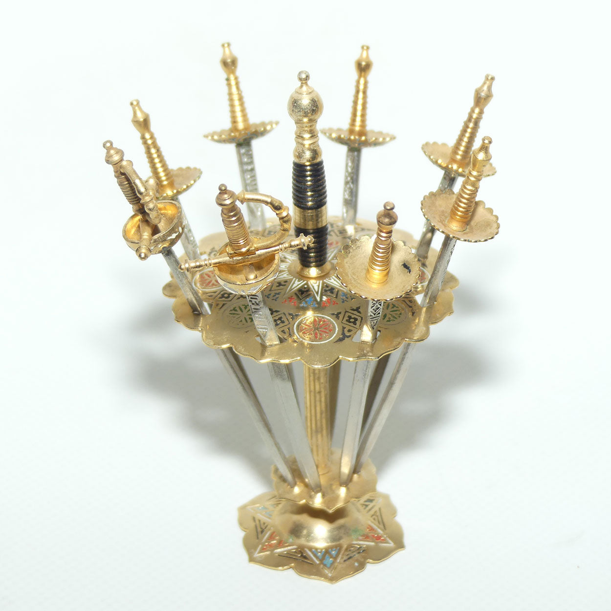 Mid Century Toldeo Spain collection of 8 Damascene Cocktail Sticks