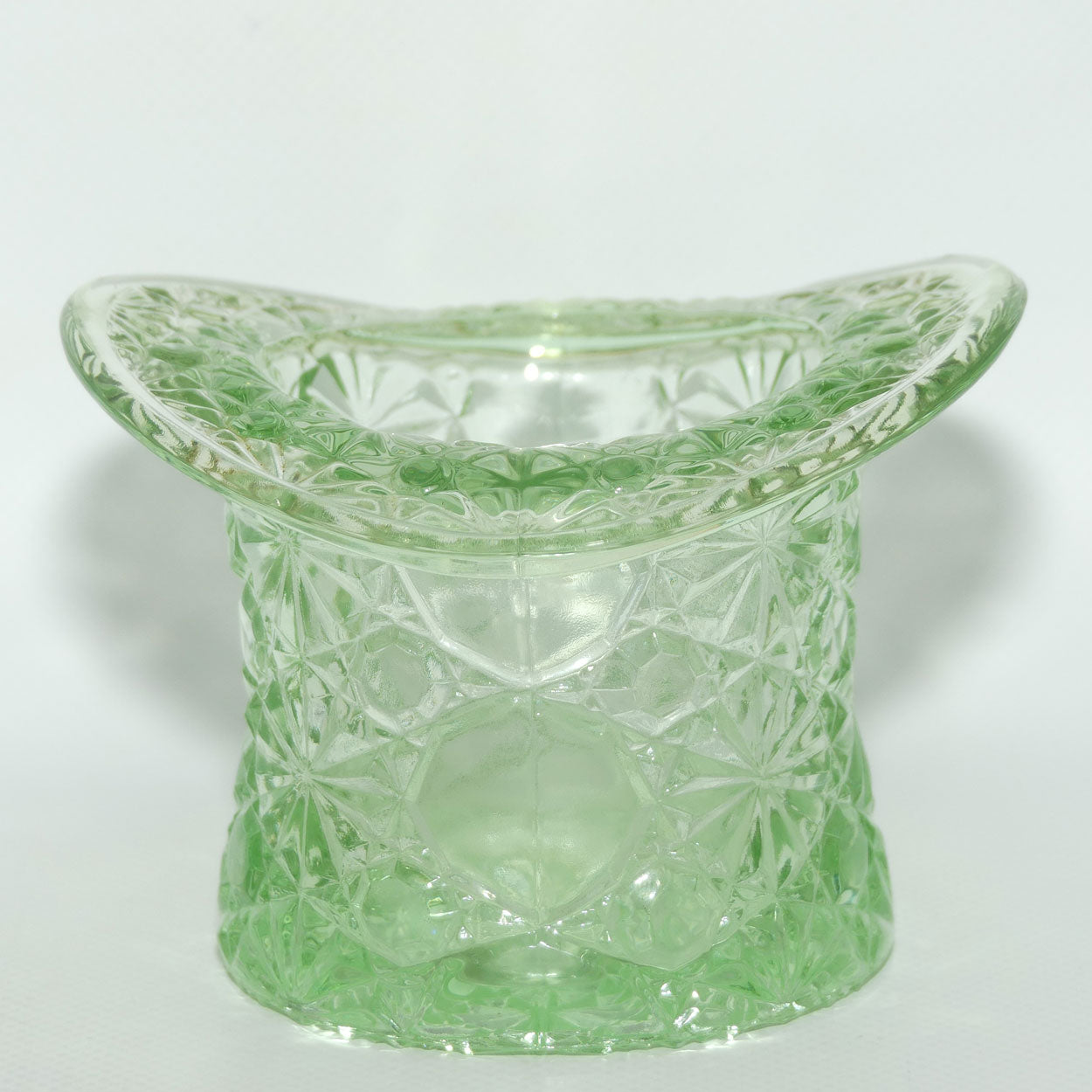 Fenton Pale Green Glass Top Hat vase | Fine Cut and Block pattern