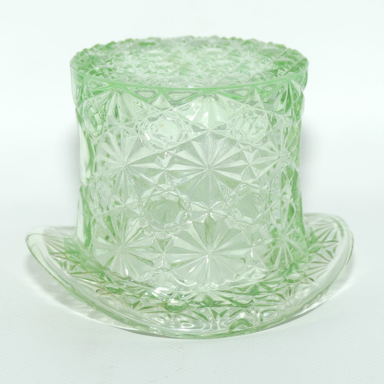 Fenton Pale Green Glass Top Hat vase | Fine Cut and Block pattern