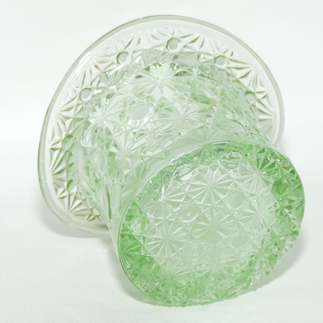 Fenton Pale Green Glass Top Hat vase | Fine Cut and Block pattern