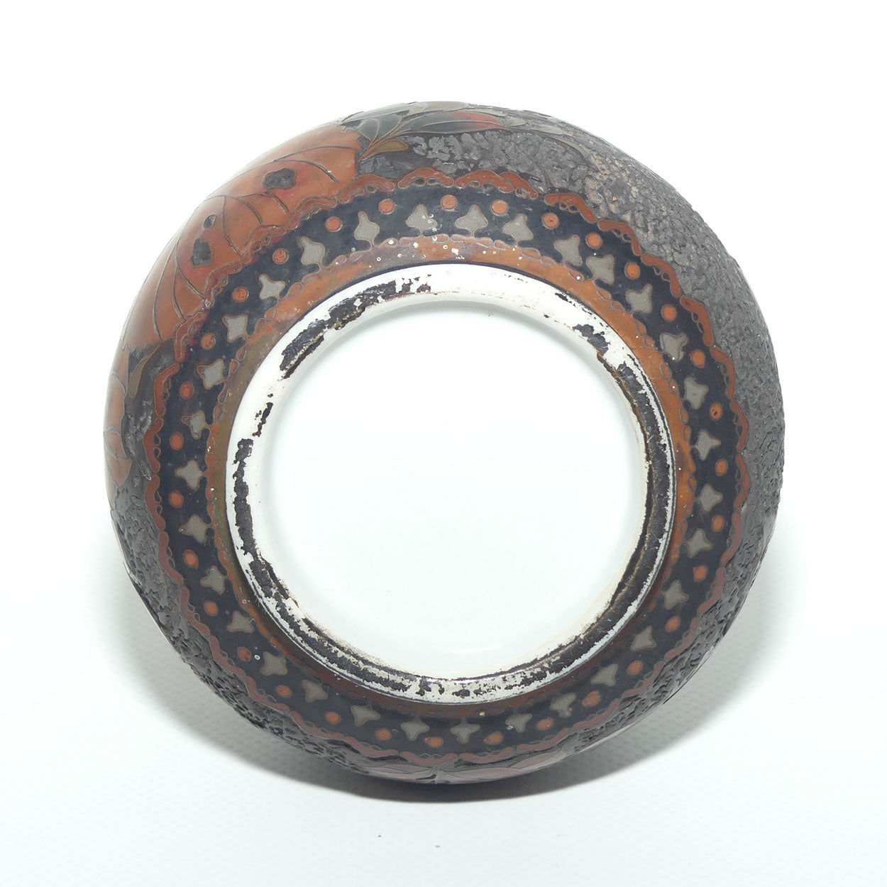 Japanese Totai Shippo | Tree Bark Cloisonne vase with slender neck | Birds and Leaves | Meiji period