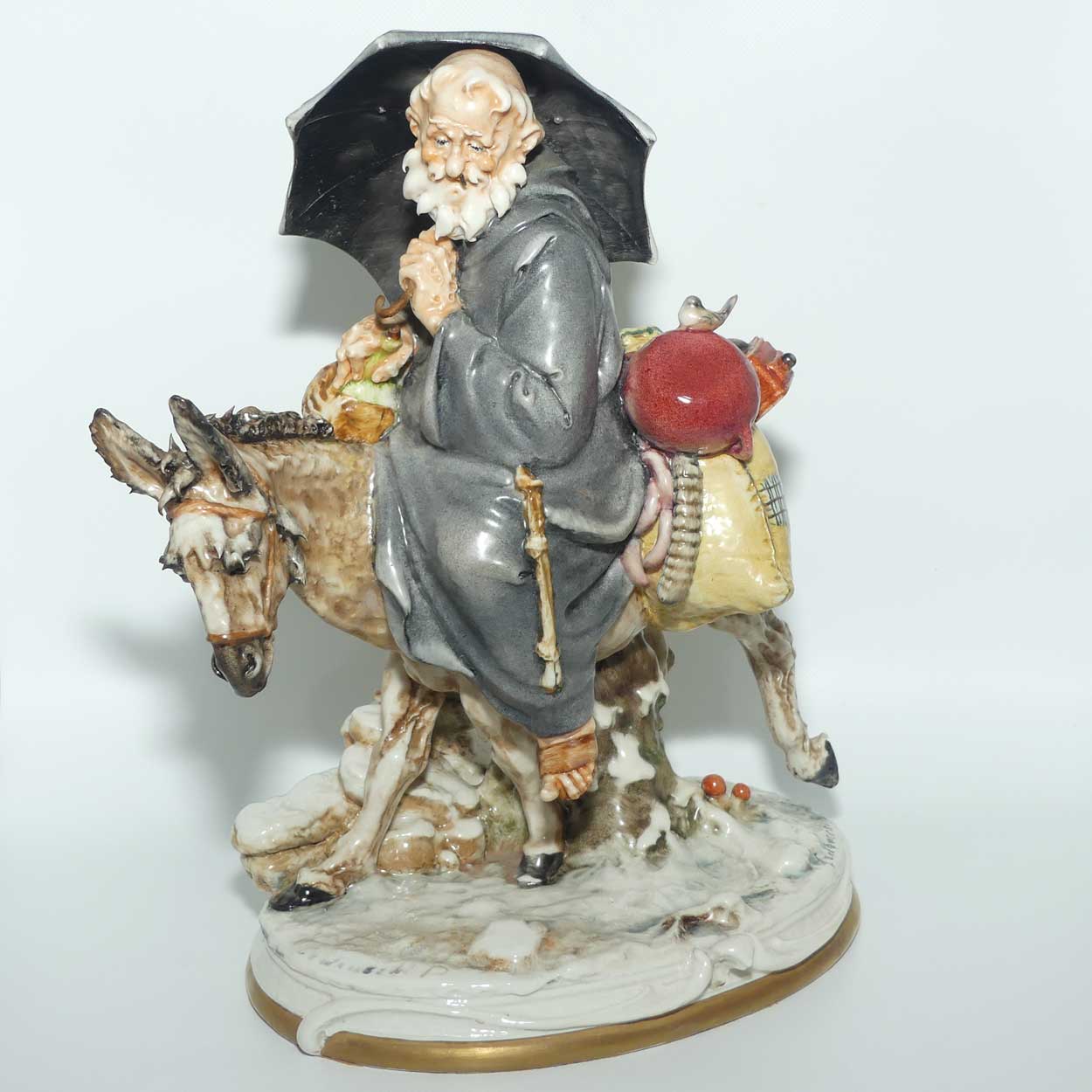Vintage Capo Dimonte Creazoni Cedraschi porcelain Tramp on Donkey figure