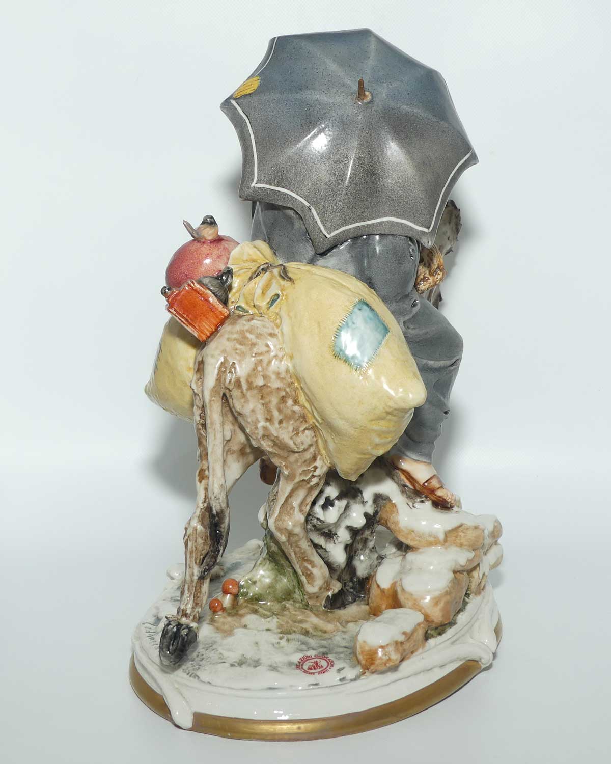 Vintage Capo Dimonte Creazoni Cedraschi porcelain Tramp on Donkey figure