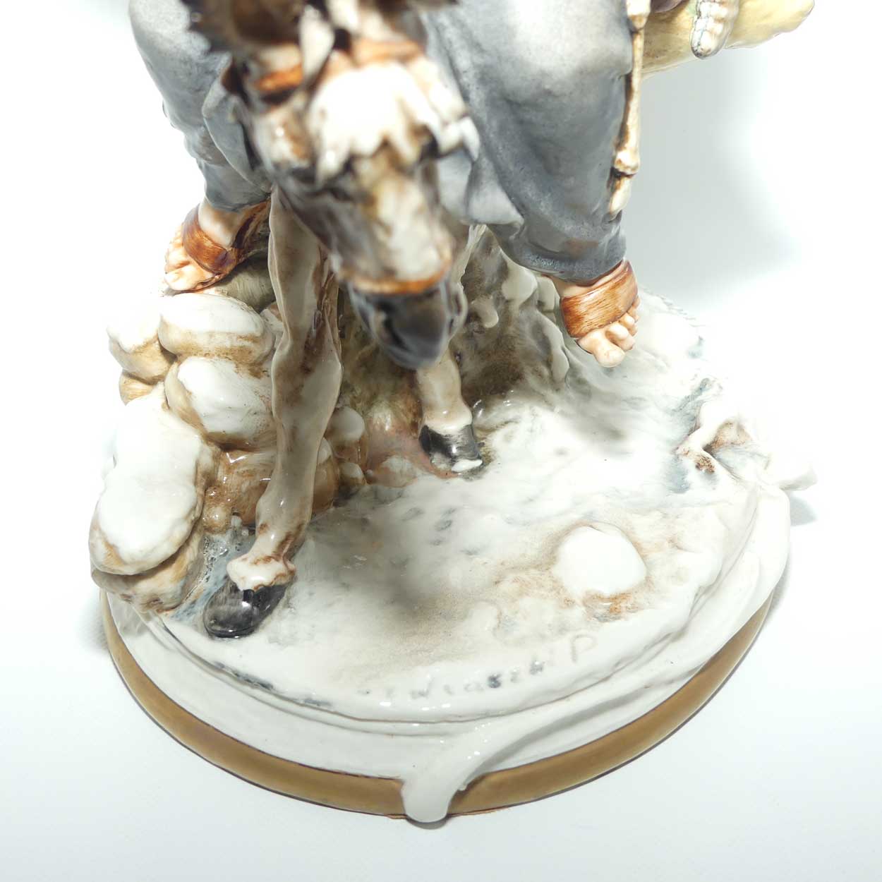 Vintage Capo Dimonte Creazoni Cedraschi porcelain Tramp on Donkey figure