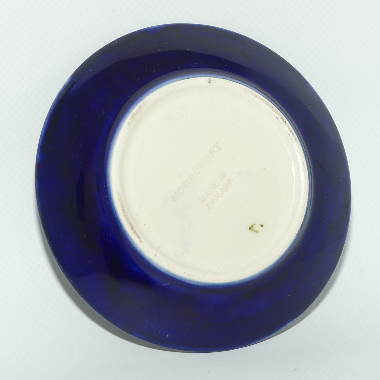 Walter Moorcroft Clematis with Blue ground round tray | Purple Flower | 11.7cm diam