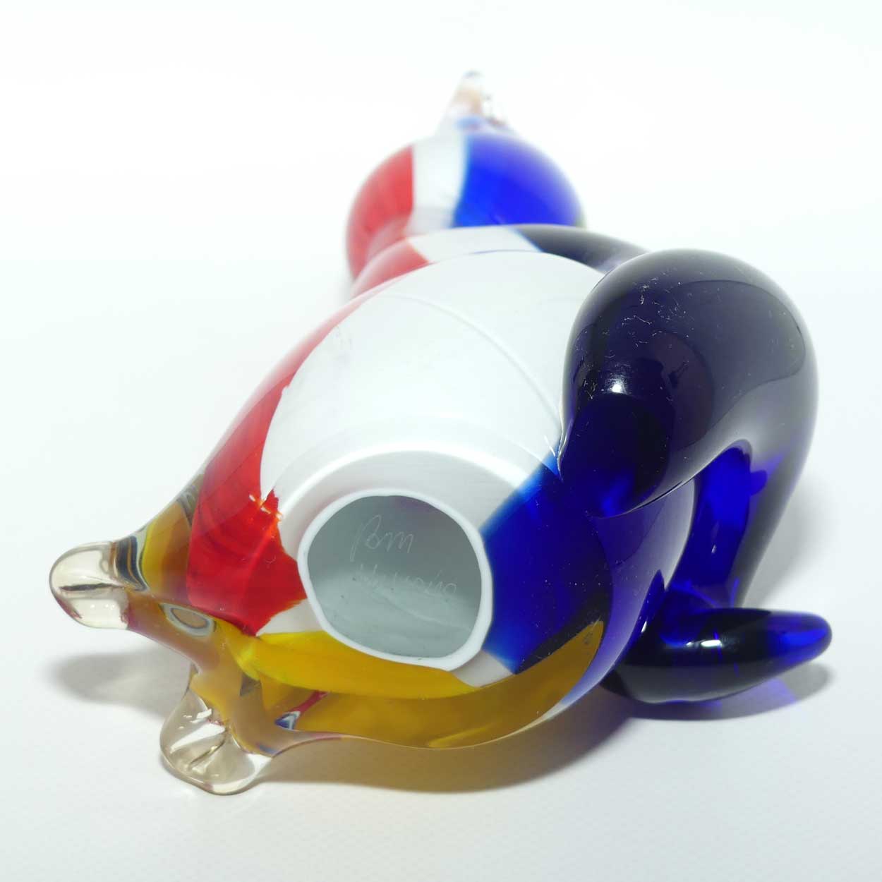 Large Murano Glass Tricolour Cat figure | Signed to base