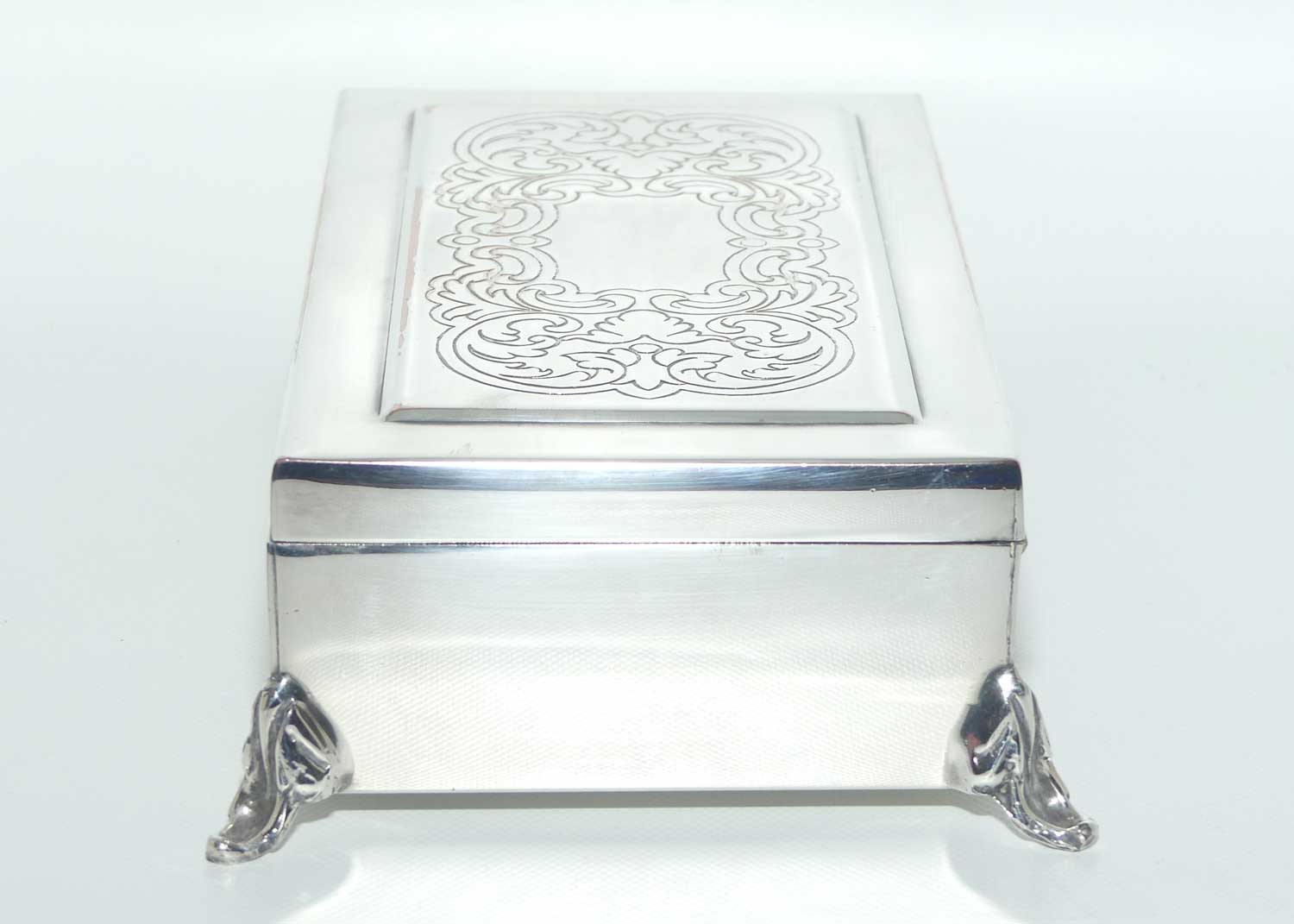 Finely decorated Silver Plated on Copper cedar lined trinket or cigarette box